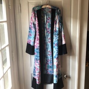 Watercolor duster with velvety trim